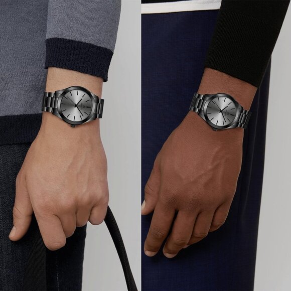 Men's Black Stainless Steel Analog Quartz Fashion Business Designer Watches - Picture 5 of 7